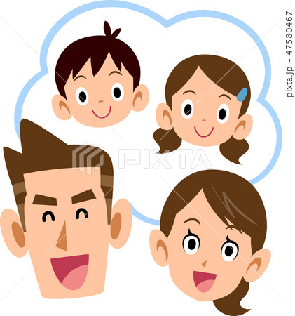 子供のことを思い浮かべて笑顔の夫婦のイラスト素材
