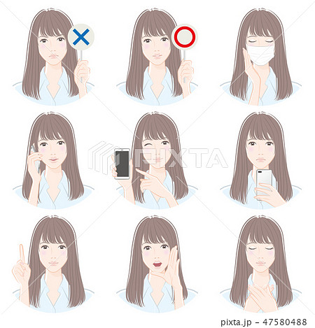 女性のいろいろな表情のイラスト素材