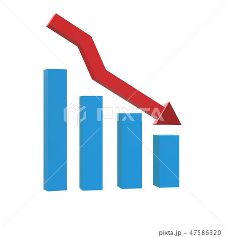 3D chart with bars declining icon on black backgro 47586320