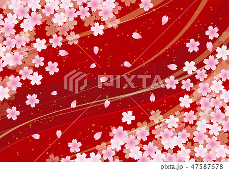 桜と波 花 春 和風 背景 赤 のイラスト素材