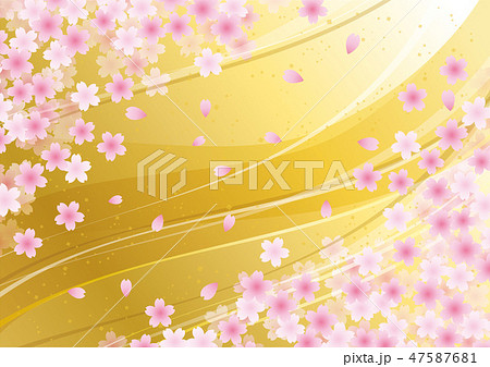 桜と波 花 春 和風 背景 金のイラスト素材