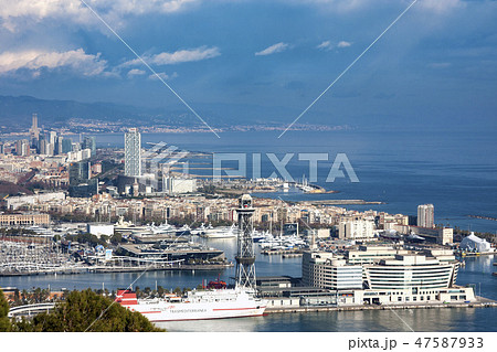 View from Montjuic Castle of Barcelona port View from Montjuic Castle of Barcelona port 47587933