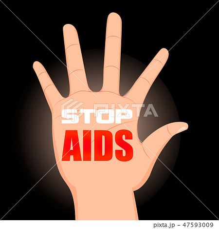 Worlds Aids day. Hand with the words Stop . 47593009