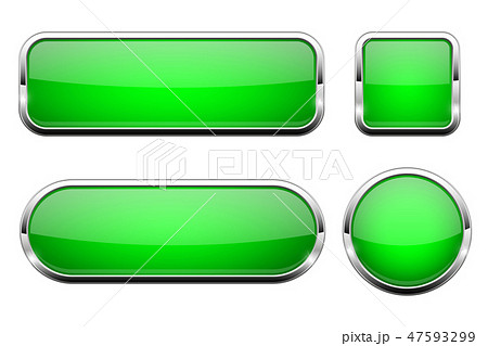 Green glass 3d buttons. With chrome frame. Set of web icons 47593299