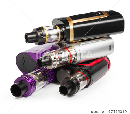 Pile of new vaping devices isolated on white background 47596010