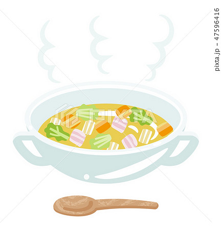 温かい野菜スープとスプーンのイラスト素材