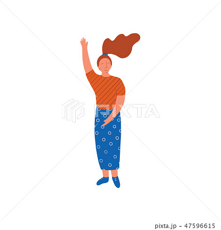 Young Woman Wearing Blouse and Long Skirt Standing with Her Hand Raised Vector Illustration 47596615