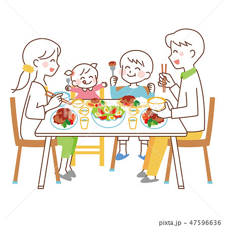 家族で食事のイラスト素材