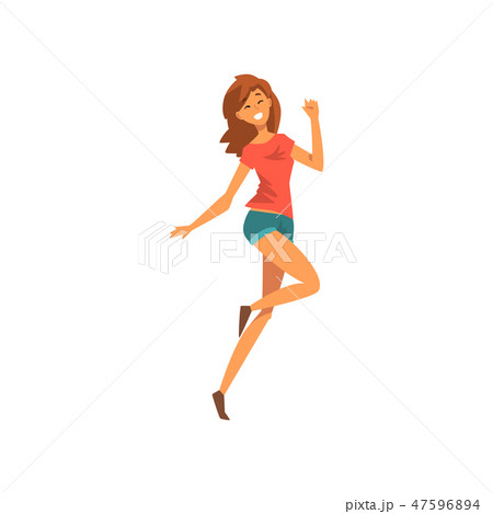 Smiling Happy Young Woman Having Fun Vector Illustration 47596894