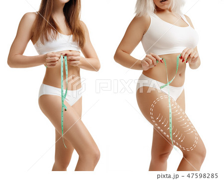Two young thick and thin women have different figures Two young thick and thin women have different figures 47598285