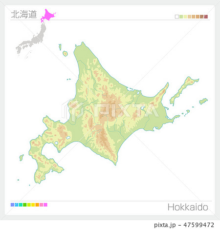 北海道の地図 Hokkaido Mapのイラスト素材