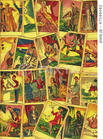 Vintage tarot cards. Fortunetelling with one of the most popular occult Tarot cards Vintage tarot cards. Fortunetelling with one of the most popular occult Tarot cards 47599482