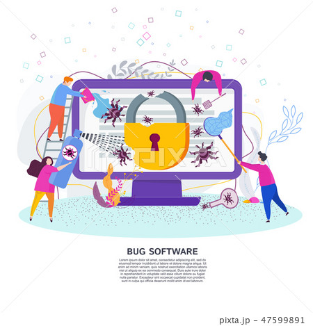 Bug software vector concept. Tiny people catch bugs. 47599891