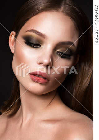 Beautyful girl with bright make up. Cherry lips 47600427