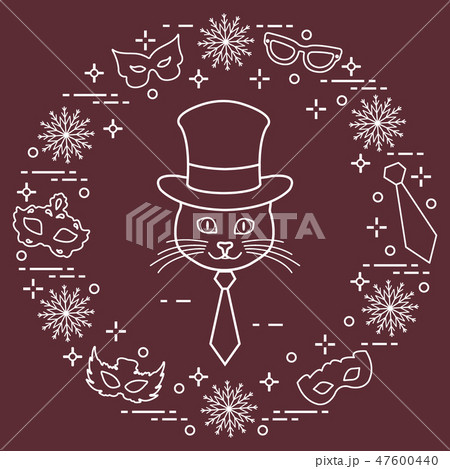 Muzzle of a cat in a cylinder hat and carnival 47600440