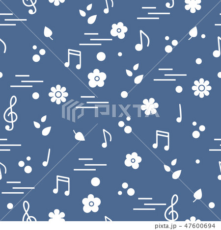 Seamless pattern of notes, flowers, leaves 47600694