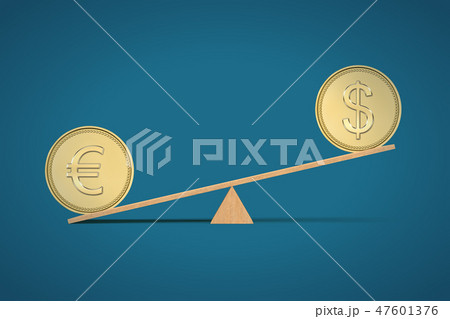 3d rendering of classic scales of justice with Dollar and Euro gold coins. 47601376