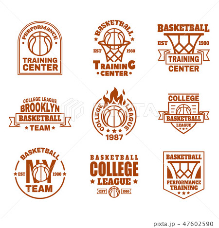 Set of isolated basketball icons with ball, basket Set of isolated basketball icons with ball, basket 47602590