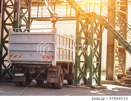 Plant for processing and storing grain, a truck is loaded with grain, works grain 47604514