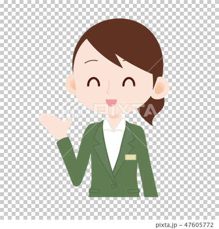 緑のジャケットを着た案内する女性 47605772