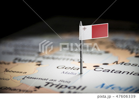 Malta marked with a flag on the map Malta marked with a flag on the map 47606339