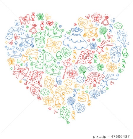 Magic princess vector illustration. Cartoon set. Design for little girls. Beautiful fantasy 47606487