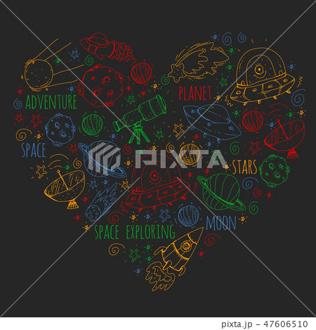 Space vector illustration. Science, technology pattern. Rocket and spaceships. 47606510