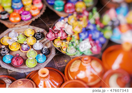 Tajines in the market in Morocco. Selective Focus. 47607343