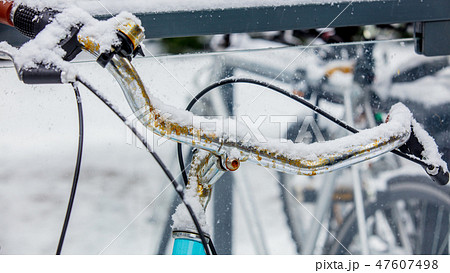 bike in snow after high snowfall in Europe. bike in snow after high snowfall in Europe. 47607498