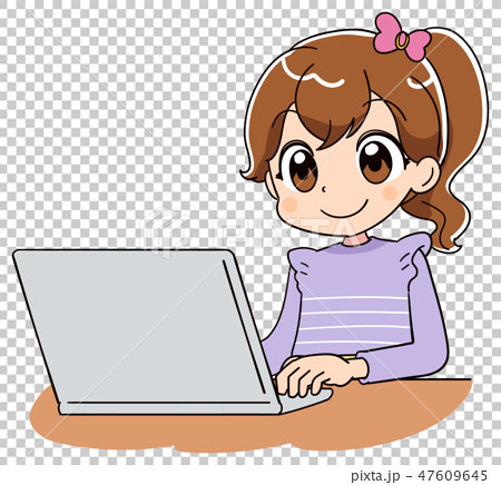 小学生 子ども 女の子 パソコン（アニメ・ゲーム風テイスト） 47609645