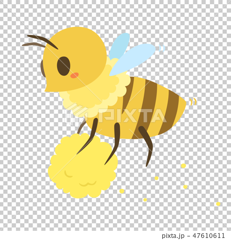 みつばちのキャラクター ミツバチが花粉を運んでいるイラスト のイラスト素材