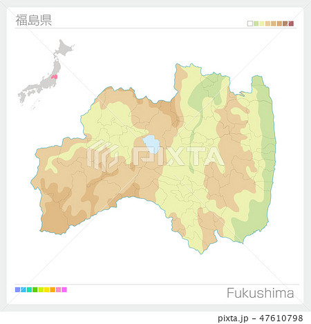 福島県の地図（等高線・色分け）