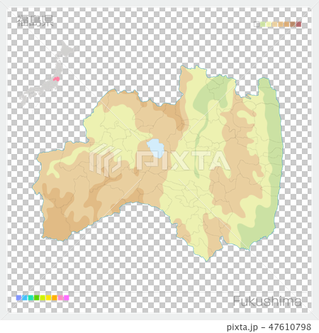 福島県の地図 等高線 色分け のイラスト素材