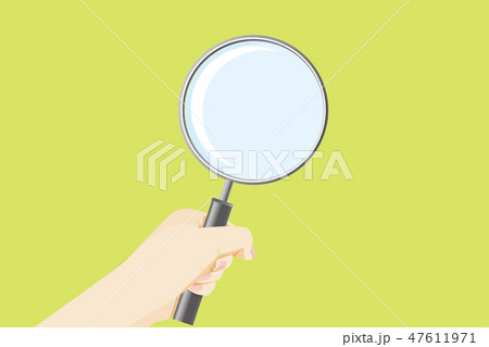 虫眼鏡 拡大鏡を持った手のイラスト Magnifying Glass 緑背景のイラスト素材