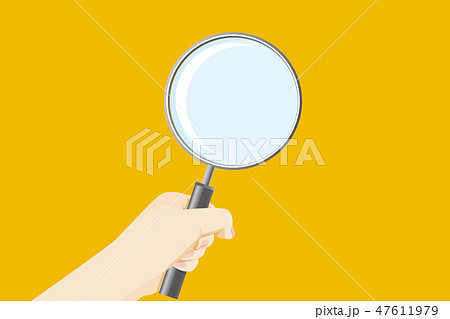 虫眼鏡 拡大鏡を持った手のイラスト Magnifying Glass オレンジ背景のイラスト素材