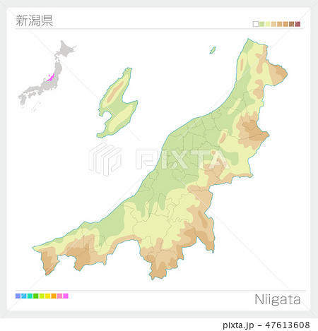 新潟県の地図（等高線・色分け）
