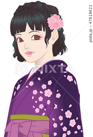 袴の女の子２ 桜模様 紫 のイラスト素材