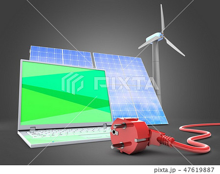 3d illustration of laptop with  wind energy  47619887