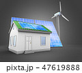 3d illustration of solar and wind energy and house 47619888