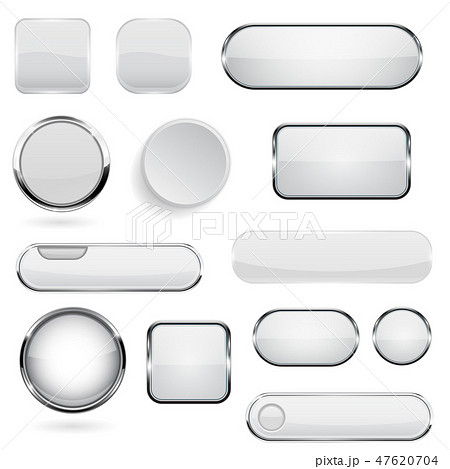 Collection of 3d buttons. White glass and plastic buttons 47620704