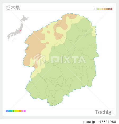 栃木県の地図 等高線 色分け のイラスト素材