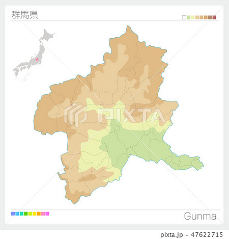 群馬県の地図（等高線・色分け）
