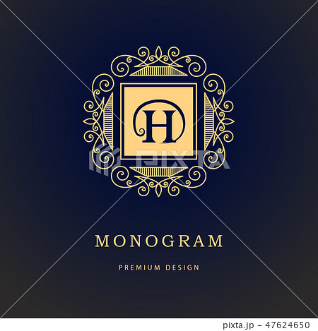 Monogram Design Template Elegant Line Art Logo Hのイラスト素材