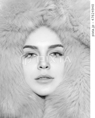face girl contented soft fur coat hood face girl contented soft fur coat hood 47624940