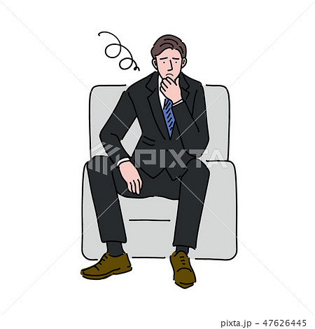 ソファに座る ビジネスマン 手描き イラストのイラスト素材
