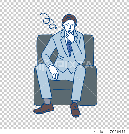 ソファに座る ビジネスマン 手描き イラストのイラスト素材