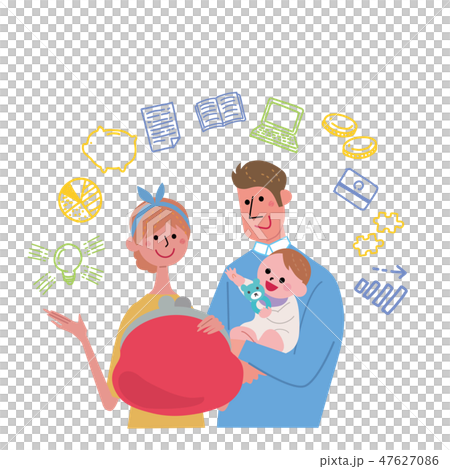 子育て　教育資金　イメージ　イラスト　手描きアイコン 47627086