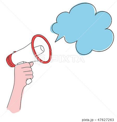 Man hand holding megaphone announcement with cloud in color. Hand Drawn Skech Cartoon Vector. 47627263