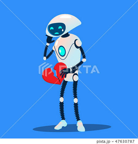 Crying Robot Holding A Broken Heart In Hands Vector. Isolated Illustration Crying Robot Holding A Broken Heart In Hands Vector. Isolated Illustration 47630787