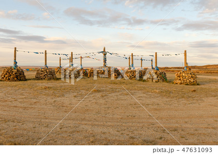 Mongolian Ovoo, cult place Mongolian Ovoo, cult place 47631093